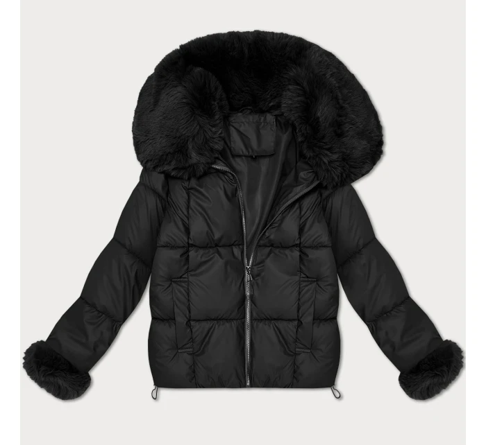 Černá dámská péřová bunda s kožešinovým límcem S'West (B8257-1) Černá dámská péřová bunda s kožešinovým límcem S'West (B8257-1)