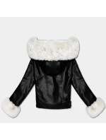 Černo/ecru dámská bunda ramoneska s kožešinovou kapucí (61M8506-392B)