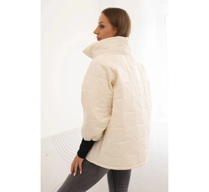 Dámská prošívaná bunda s krátkým střihem a stojáčkem světle béžová