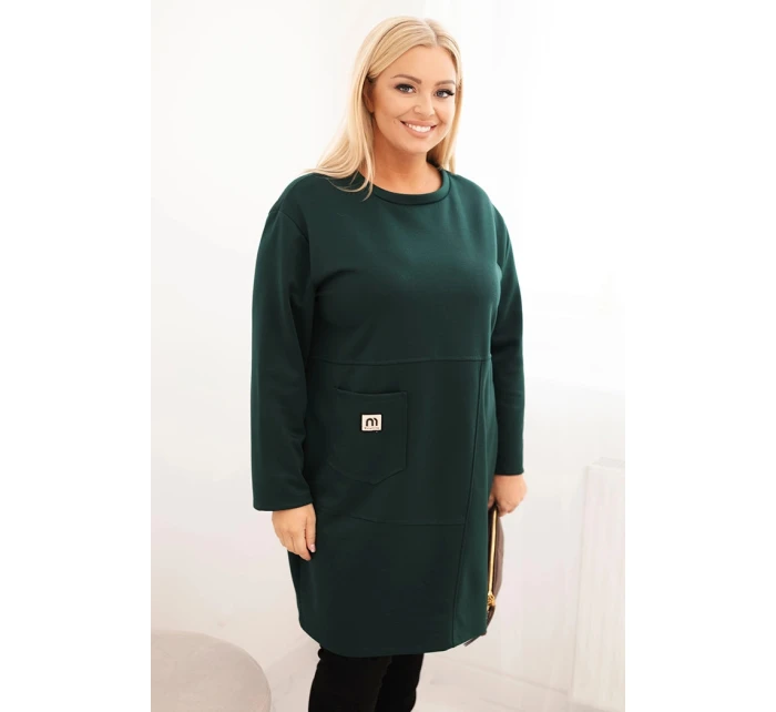 Dámská sukýnka Plus Size máslová s kapsou a 3/4 rukávem tmavě zelená Dámská sukýnka Plus Size máslová s kapsou a 3/4 rukávem tmavě zelená