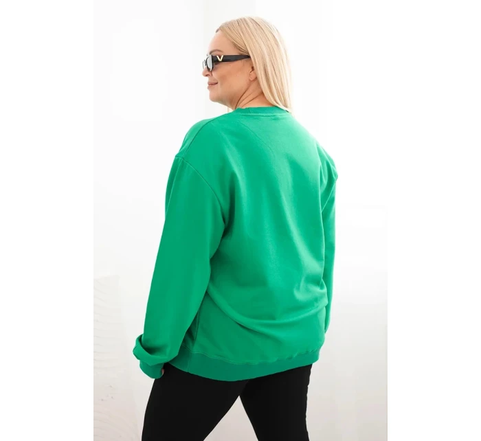 Dámská mikina s model 21723064 výstřihem Plus Size bavlněná basic zelená - K-Fashion