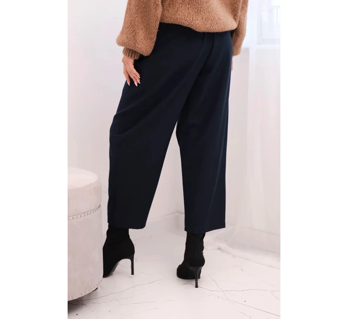 Dámské kalhoty s vysokým pasem a záhyby modré Dámské kalhoty s vysokým pasem a záhyby modré