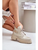 Dámské Kožené Kotníkové Boty S  Svrškem Béžové model 21677153 - Zazoo