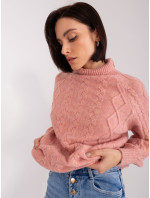Zaprášený růžový dámský svetr se stahovacími pásky