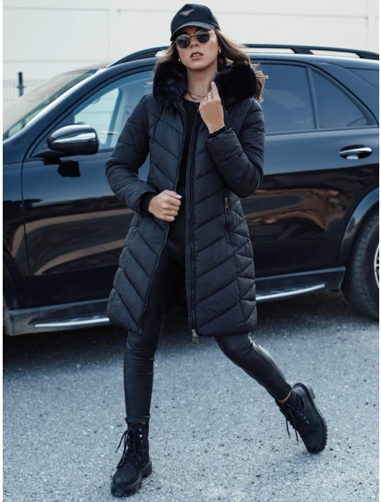 MODLOVA prošívaná dámská zimní bunda s kapucí černá FashionStreet TY4570