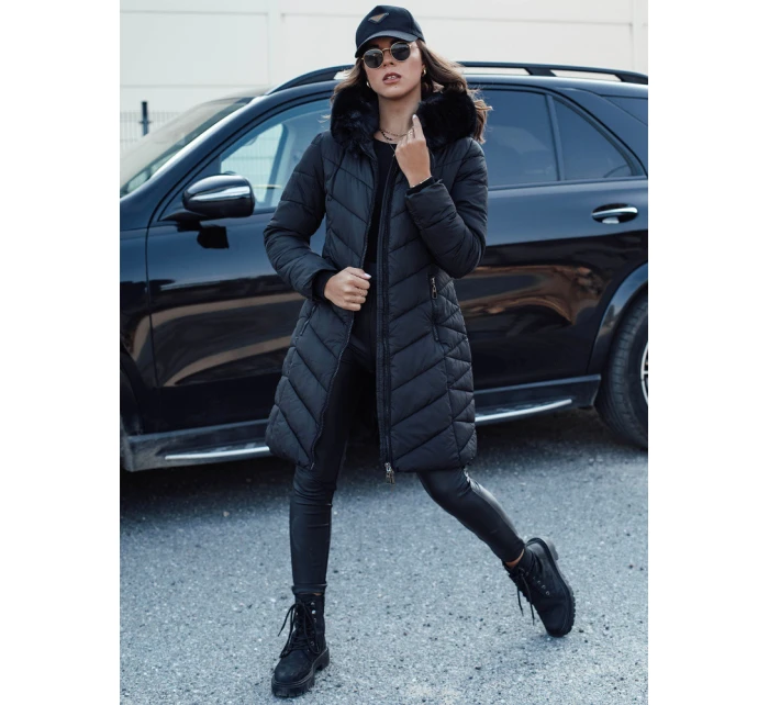 MODLOVA prošívaná dámská zimní bunda s kapucí černá FashionStreet TY4570