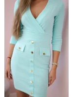 Žebrované šaty s ozdobnými knoflíky mint Žebrované šaty s ozdobnými knoflíky mint