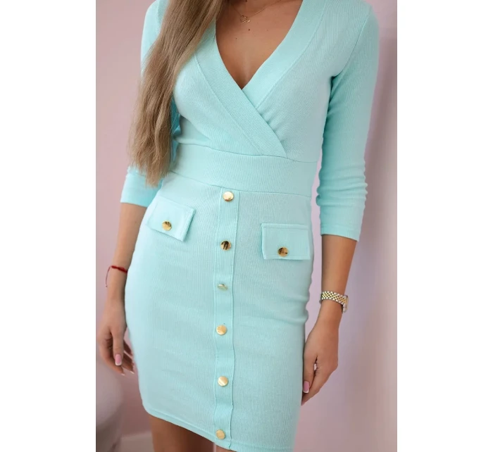 Žebrované šaty s ozdobnými knoflíky mint Žebrované šaty s ozdobnými knoflíky mint