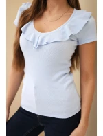 Dámská bavlněná blůza s dlouhým rukávem a lodičkovým výstřihem musztardová