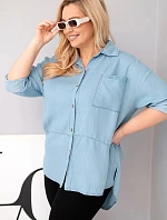 Dámská košile Plus Size z lyocellu s prodlouženým zadním dílem a rukávem na knoflík světle džínová