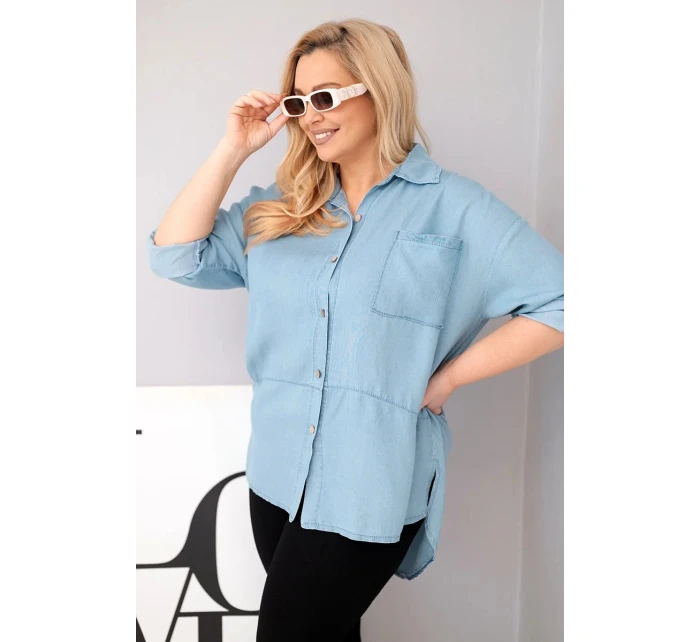 Dámská košile Plus Size z lyocellu s prodlouženým zadním dílem a rukávem na knoflík světle džínová