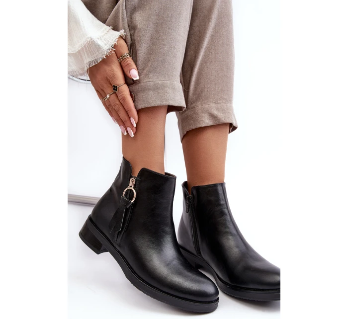 Ploché Dámské Kožené Boty Černé model 21638303 - EVENTO Ploché Dámské Kožené Boty Černé model 21638303 - EVENTO