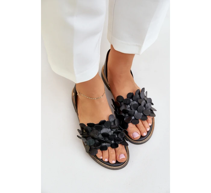 Kožené Sandály Na Plochém Podpatku Zazoo 40425 Černé