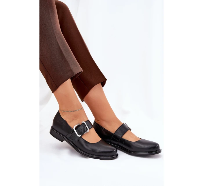 Kožené dámské polobotky s přezkou Laura 2980 Černé