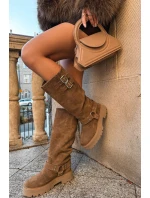 Kožené semišové dámské kozačky s přezkami zateplené Big Star OO274A182 béžové Kožené semišové dámské kozačky s přezkami zateplené Big Star OO274A182 béžové