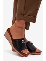 Dámské pantofle na platformě s imitací pletení Sergio Leone KL325 Černé