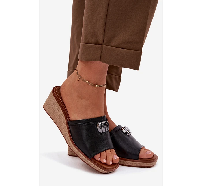 Dámské pantofle na platformě s imitací pletení Sergio Leone KL325 Černé