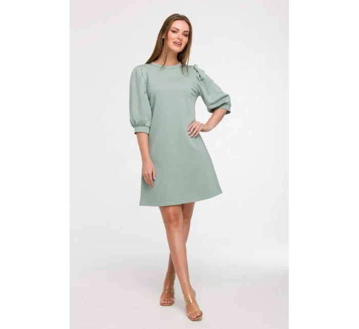 Šaty áčkového střihu s rukávy mátové model 21047135 - BeWear