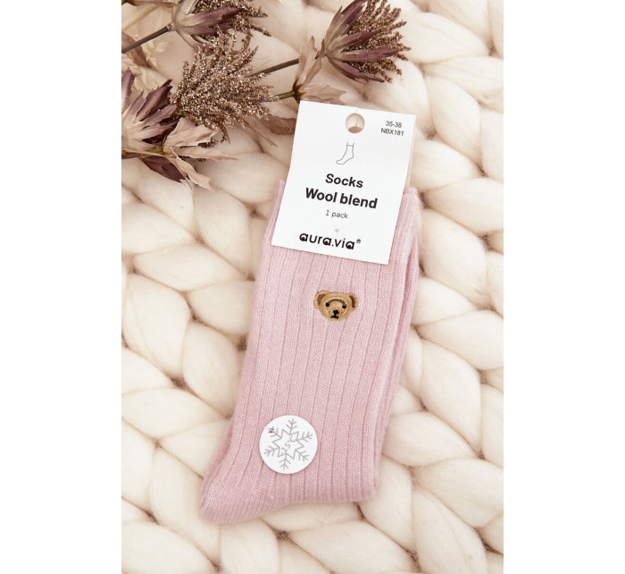 Dámské silné ponožky s medvídkem, růžové