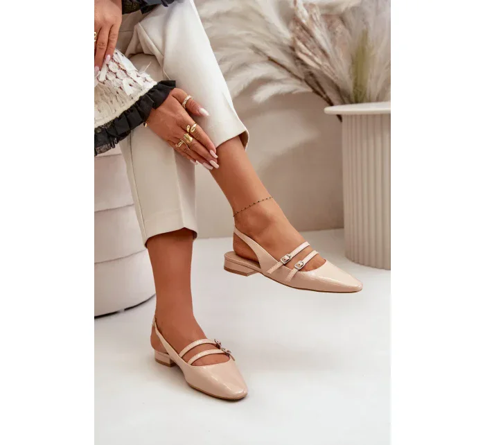 Lakované Baleríny S Pásky Na Nízkém Podpatku Béžové model 20505409 - Kesi