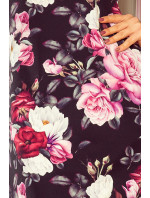 Trapézové šaty s rozšířenými rukávy Numoco NEVA - černé s květinami