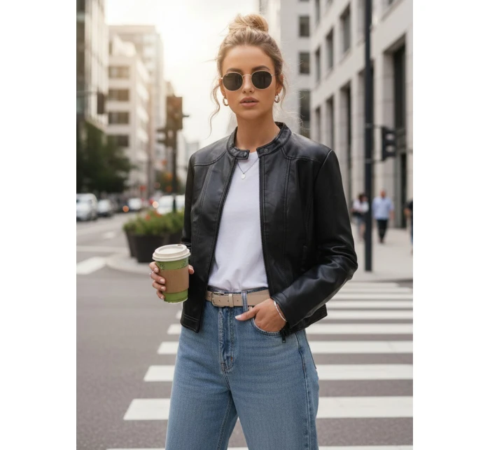 Dámská kožená bunda se stojáčkem černá FashionStreet TY5568