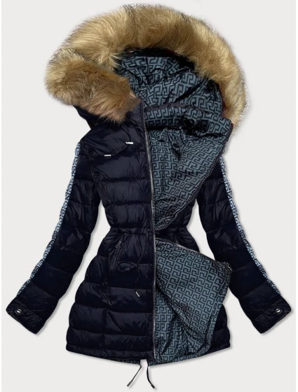 Tmavě modro-šedá oboustranná dámská zimní bunda (mhm-w556) Tmavě modro-šedá oboustranná dámská zimní bunda (mhm-w556)