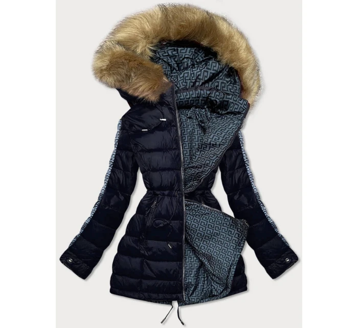 Tmavě modro-šedá oboustranná dámská zimní bunda (mhm-w556) Tmavě modro-šedá oboustranná dámská zimní bunda (mhm-w556)