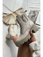 Kožené dámské kotníkové boty na klínu vyhřívané model 21707982 béžové - VINCEZA