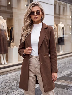 Klasický jednoradový dámský kabát v čokoládové barvě FashionStreet NY0848
