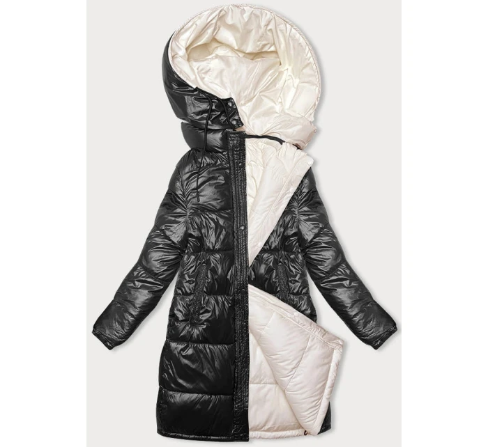 Černo-ecru hrubší oboustranná dámská zimní bunda (V768g)