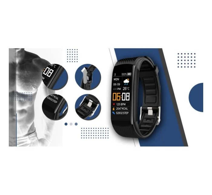 GIEWONT Smartwatch černé a námořnické modré 2 pruhy GW200-6 GIEWONT Smartwatch černé a námořnické modré 2 pruhy GW200-6