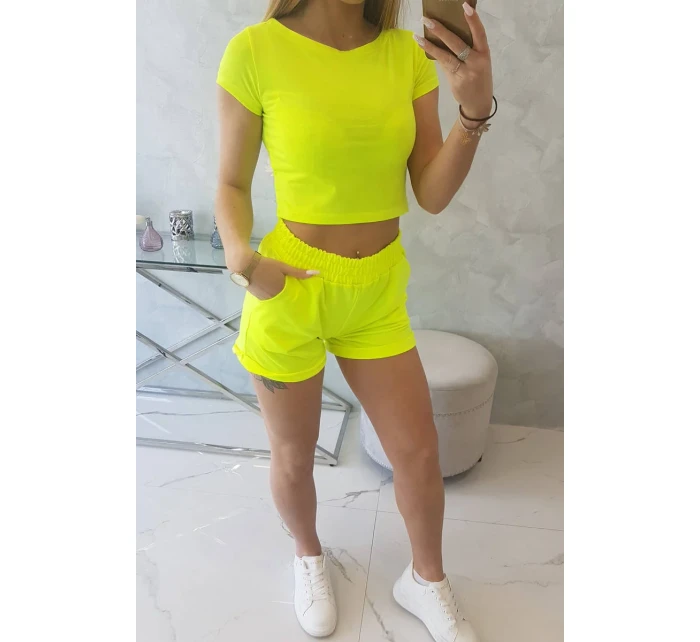 Bavlněná souprava se šortkami žlutá neonová