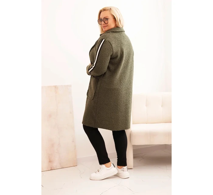 Dámský kabát Plus Size z s kapsami khaki model 21297074 - K-Fashion Dámský kabát Plus Size z s kapsami khaki model 21297074 - K-Fashion
