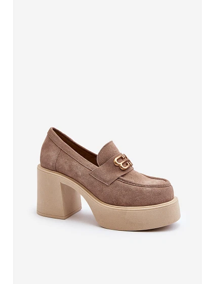 model 21649973 Dámské Semišové Polobotky na Podpatku Beige - Zazoo