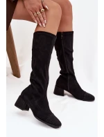 Dámské kozačky s ozdobou na ekokůže Černé model 21715301 - Boto