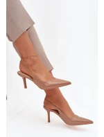 Lakované lodičky na jehlovém podpatku tmavě béžové model 21757869 - Boto