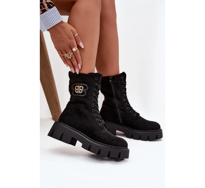 Dámské zateplené kotníkové boty – workery s ozdobou Melisse – černé