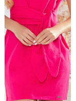 Růžové dámské šaty s krátkými rukávy a širokým páskem pro zavazování 370-1