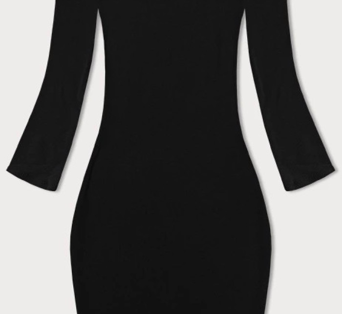 Černé vypasované žebrované šaty s rolákem Rue Paris (5133)