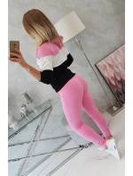 Barevná pruhovaná souprava světle růžová+ecru