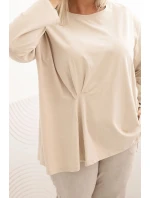 Dámská blůza Plus Size s bavlnou, kapsou a ohrnutým rukávem kiwi Dámská blůza Plus Size s bavlnou, kapsou a ohrnutým rukávem kiwi