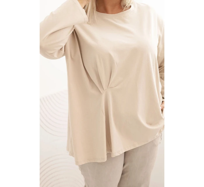 Dámská blůza Plus Size s bavlnou, kapsou a ohrnutým rukávem kiwi Dámská blůza Plus Size s bavlnou, kapsou a ohrnutým rukávem kiwi