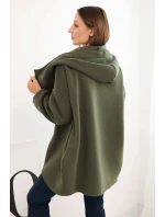 Dámská mikina s kapucí a asymetrickým zipem khaki