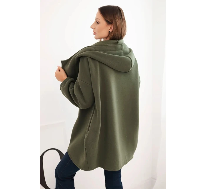 Dámská mikina s kapucí a asymetrickým zipem khaki