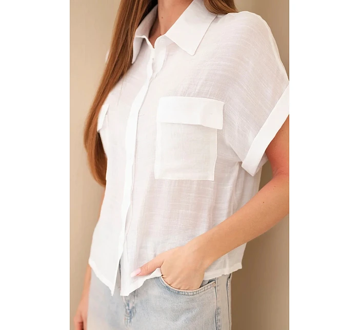 Dámská košile z viskózy s krátkým rukávem a kapsami ecru