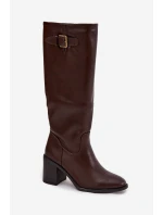 Dámské kozačky na podpatku s přezkou černé model 21744583 - Boto