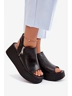 model 22100618 Kožené sandály na platformě Černé - Zazoo