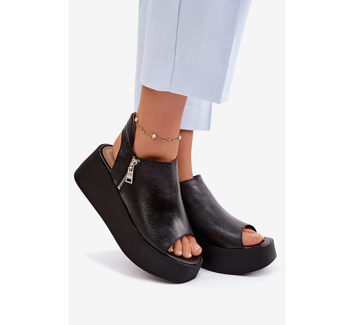 model 22100618 Kožené sandály na platformě Černé - Zazoo