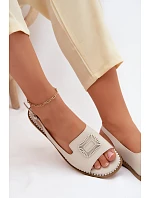 Kožené dámské sandály na nízkém podpatku S.Barski KV61-6076 béžové